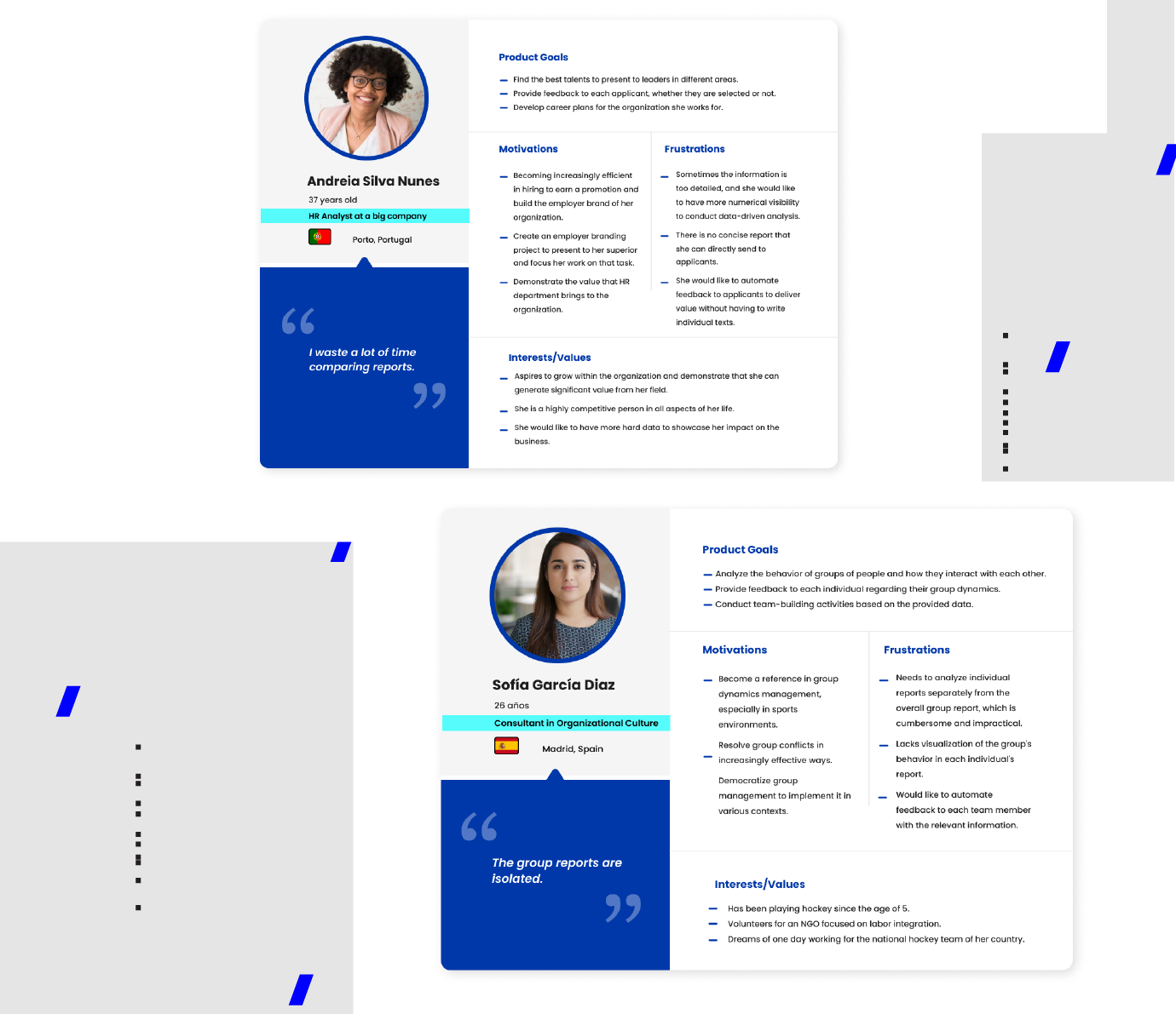 User personas: una consultora de RRHH y una consultora en cultura organizacional
