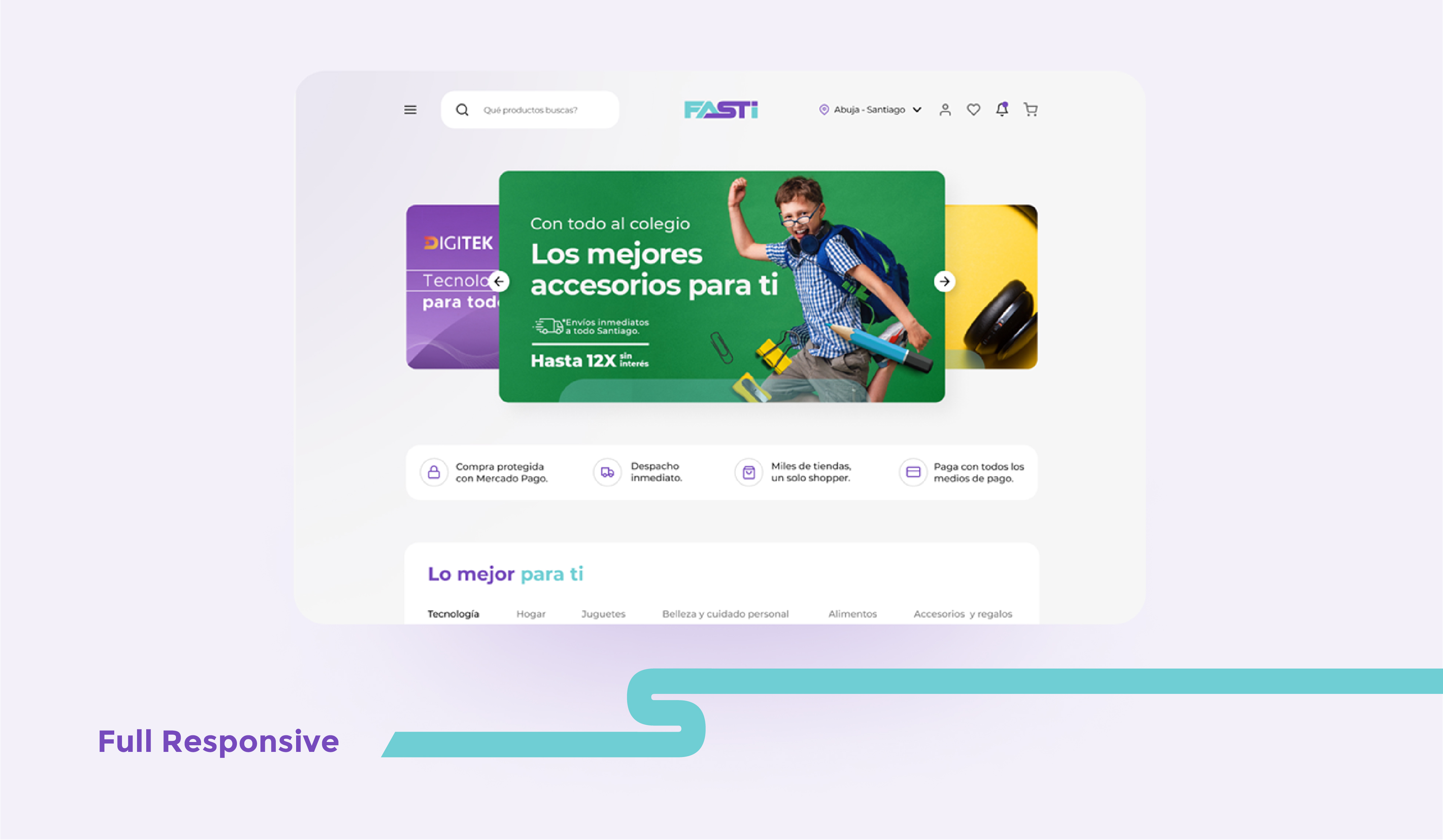 Tienda web de Fasti full responsive, con banner principal y productos destacados